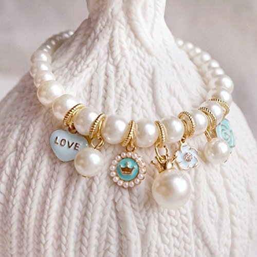 Amazon | 手作り犬の アクセサリー・小物 貓用 犬用ネックレス パール